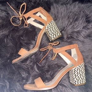 Nine West 3” Tan and Black Patterned Block Heels